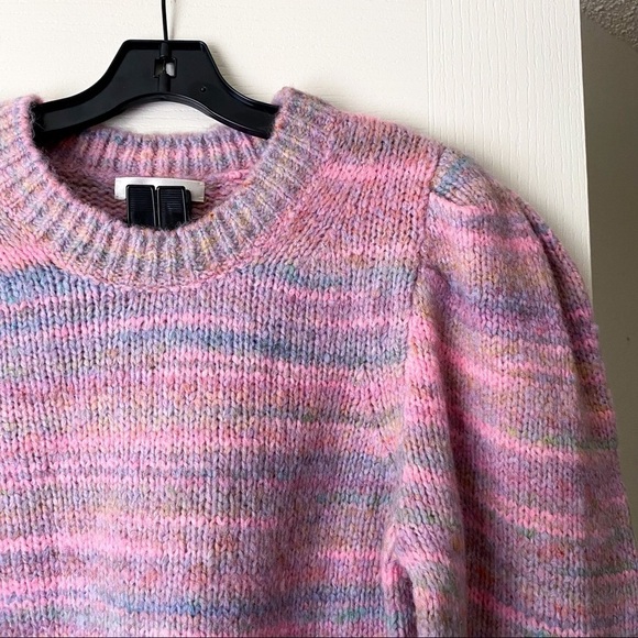 LoveShackFancy Sweater Aquarius Pullover Puffed Shoulders Pink Cloud XL EUC - Picture 6 of 8